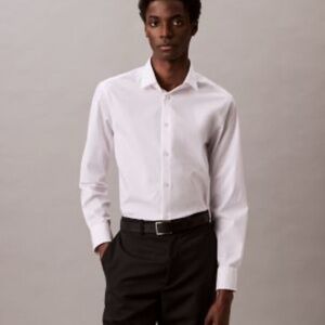 Calvin Klein Men’s White Refined Cotton Stretch Slim Fit Dress Shirt